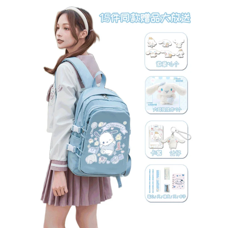 Sanrio bonito dos desenhos animados estudante Schoolbag, casual e leve, grande capacidade, mochila impermeável, novo clipe M estudante