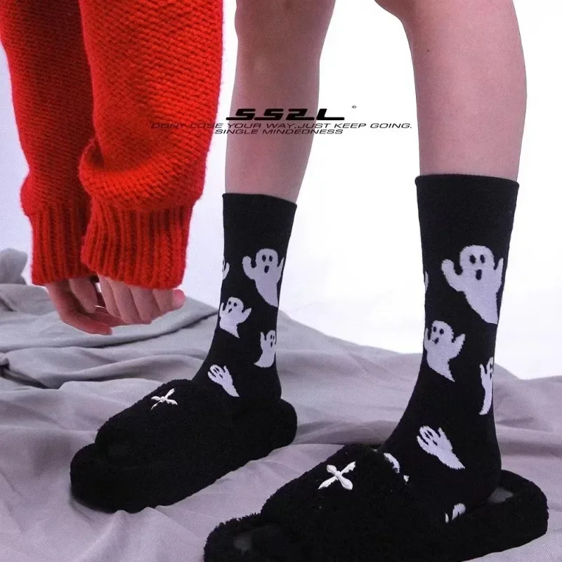 Halloween Black and White Medium Tube Men's  Women's Socks