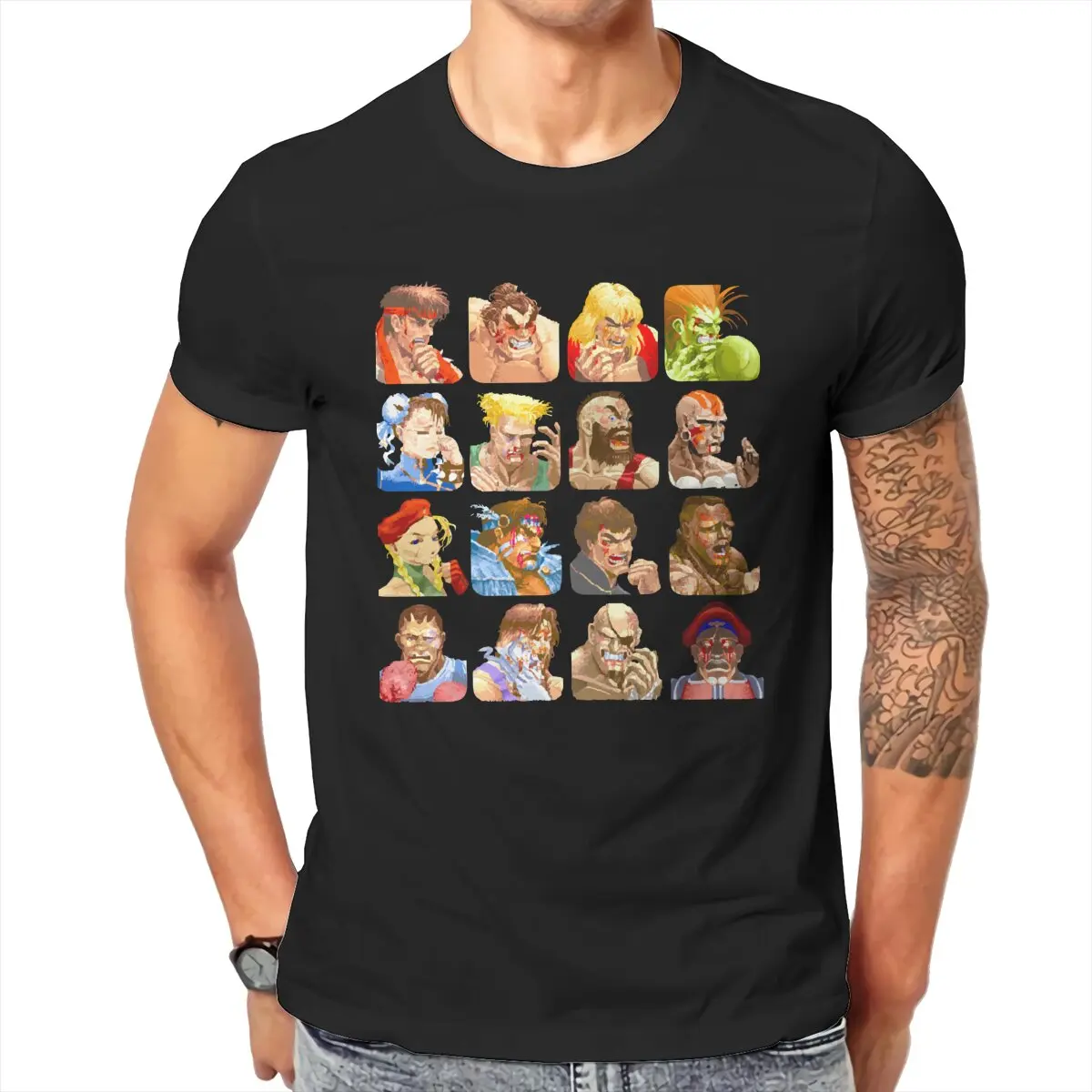 Men's Defeated Portraits Super Street Fighter video game T Shirts for men Pure Cotton printed Clothing Casual Unique T-Shirt