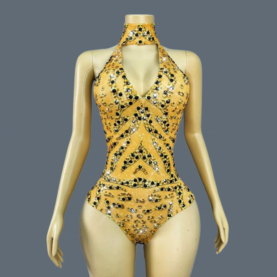 High Quality Luxury Sparkly Rhinestone Swimsuit Club Singer Dancer Stage Performance Costume Evening Party Elastic Outfit Huobao