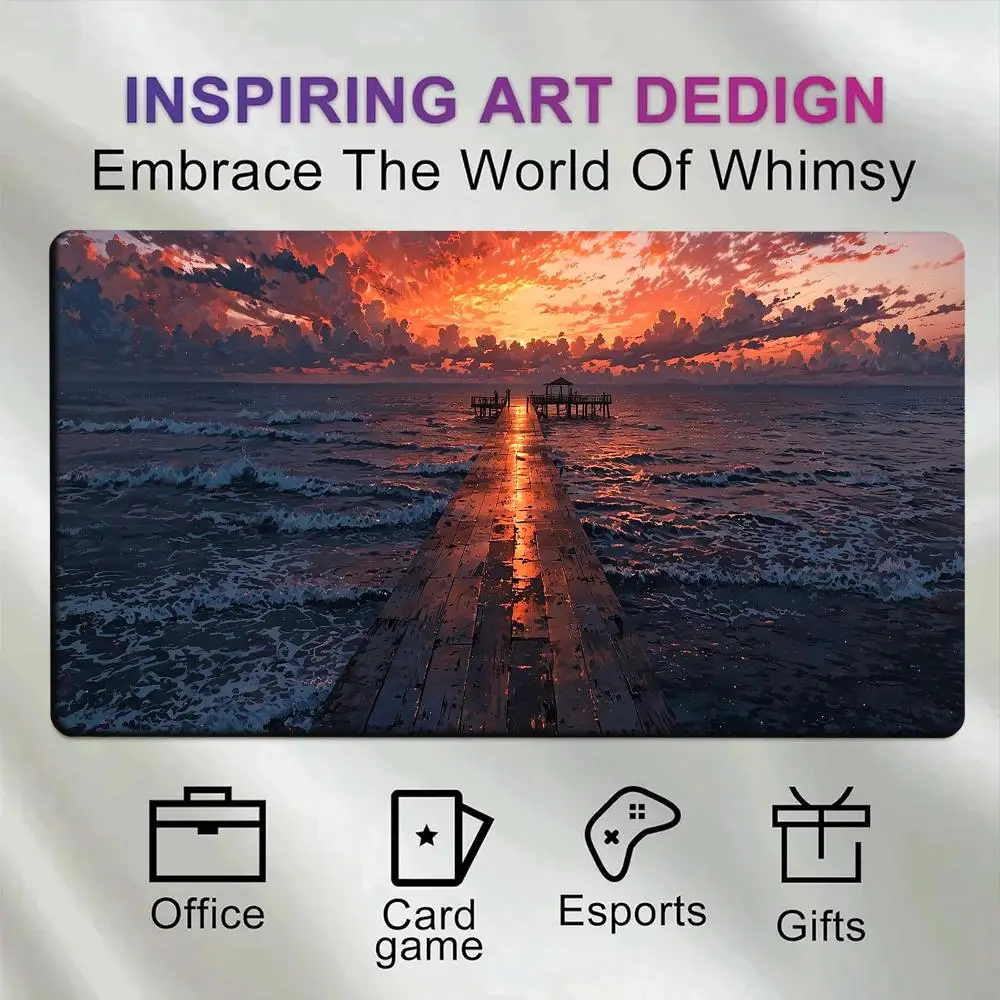 Large Ocean Wooden Pier Gaming Mouse Pad Sunset Sea Wave Scenery Non‑Slip Rubber alfombrillas para escritorio