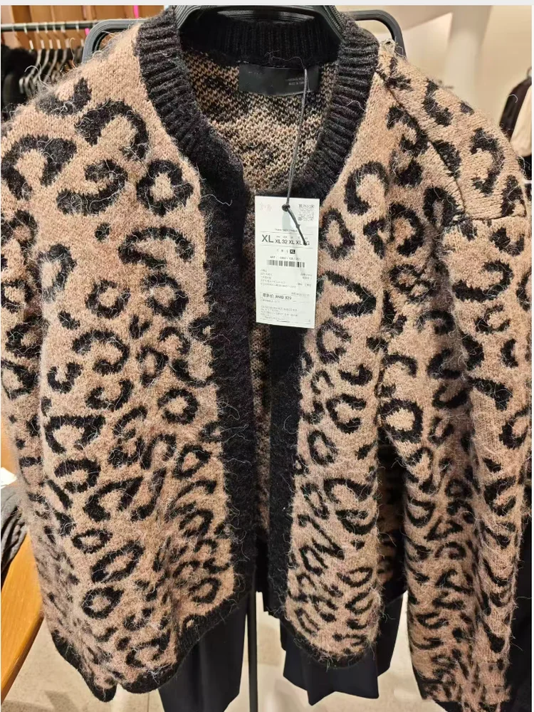 

2025 Winter New Lazy Sle Retro Long Sve round Ne Animal Pattern Knitted Open Cardigan Outerwear Soft Polyester Fiber L...