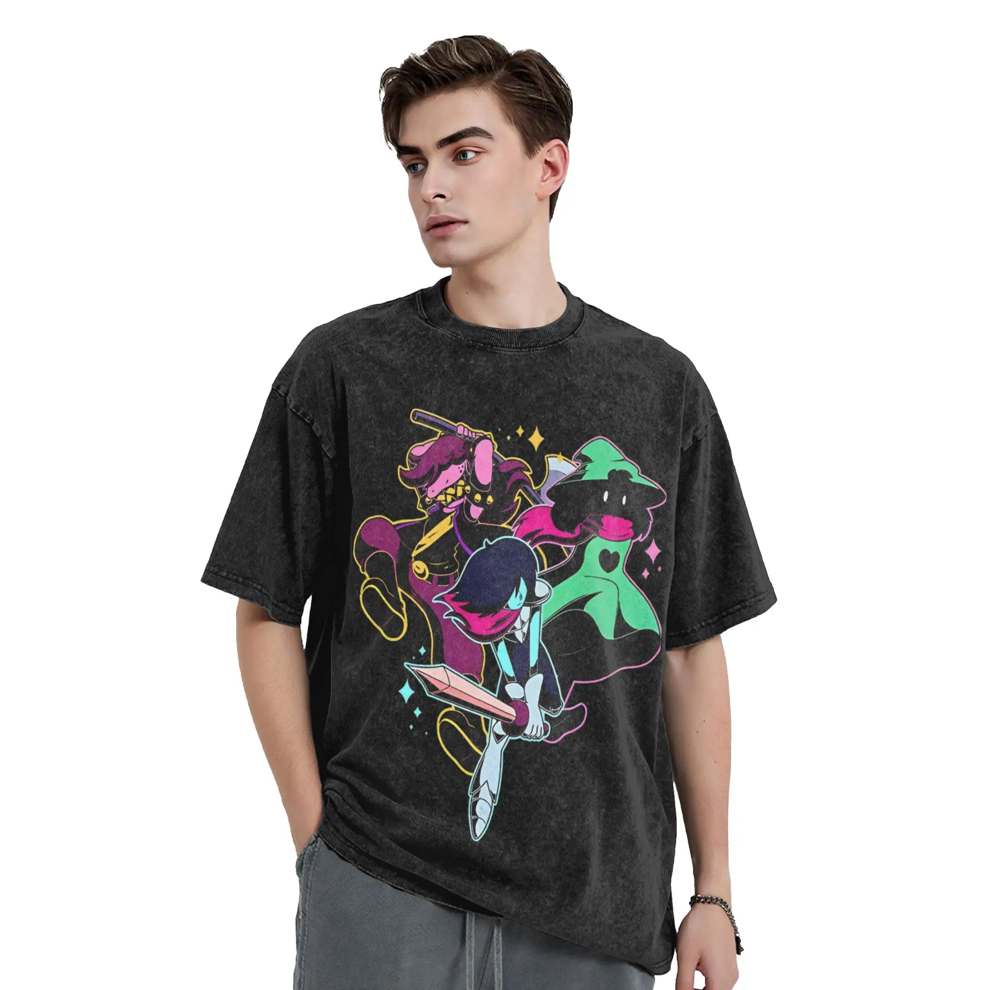 Washed T Shirts Deltarune - Warriors Fashion T-Shirt High Street  Streetwear Short Sleeve Summer Tops Tops Tees for Men Women
