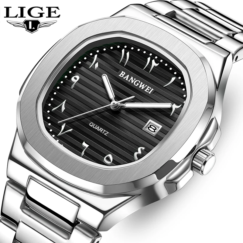 방웨이 남성용 고급 방수 사각 야광 날짜 스테인리스 스틸 캐주얼 쿼츠 시계 남성 시계 렐로즈 옴브레
