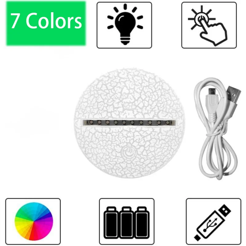 AK25-10Pcs الاكريليك ثلاثية الأبعاد LED قاعدة مصابيح الجدول ليلة مزهرية مضيئة مزودة بقاعدة 7 اللون ضبط ABS البطارية أو USB تعمل الإضاءة الملحقات