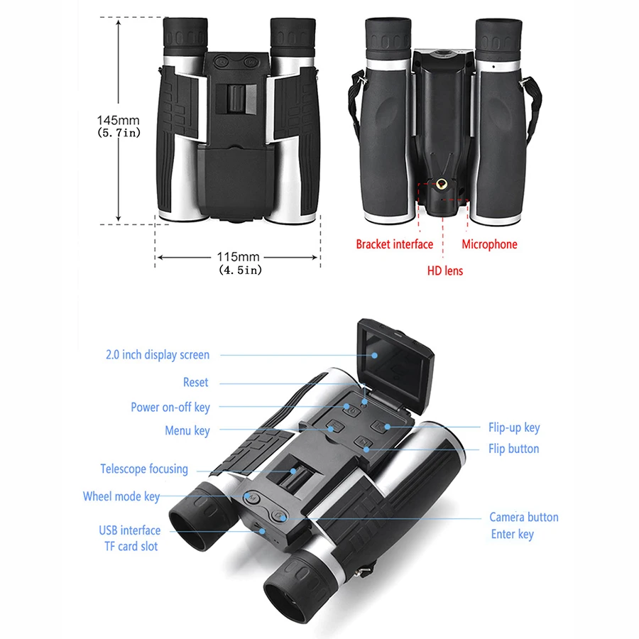 12x32 camera and video telescope with memory card camera with screen binocular HD suitable for outdoor camping camera and video