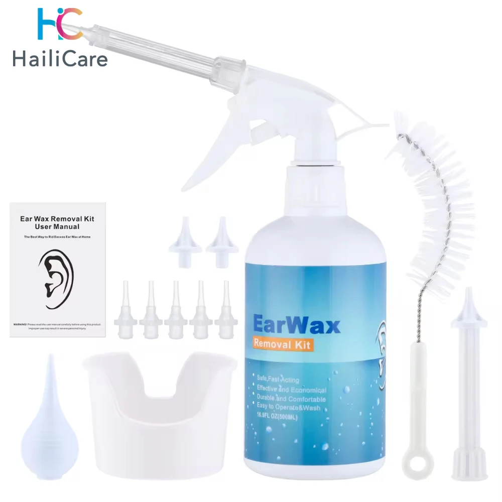 

500ml Ear Cleaner Kit Ear Wax Remover Plastic Bottle Ear Irrigation Washing Set for Adults Kids Spiral Ear Cleaning Care Tool