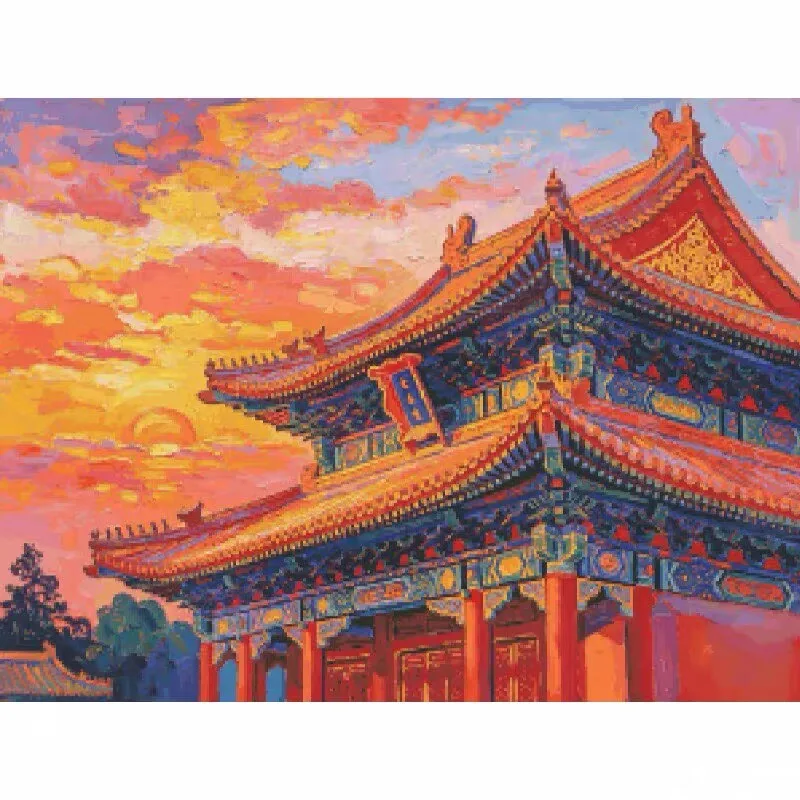 

ZZ8733- Palace Sunset 14CT 16CT 18CT Stamped Cross Stitch DIY Set Pattern Kit Needlework Embroidery 172 colors