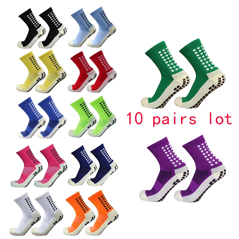 10 calzini uomo paia/lotto donna calcio cotone quadrato Silicone ventosa Grip antiscivolo calcio sport calzini da Rugby calzini da Tennis