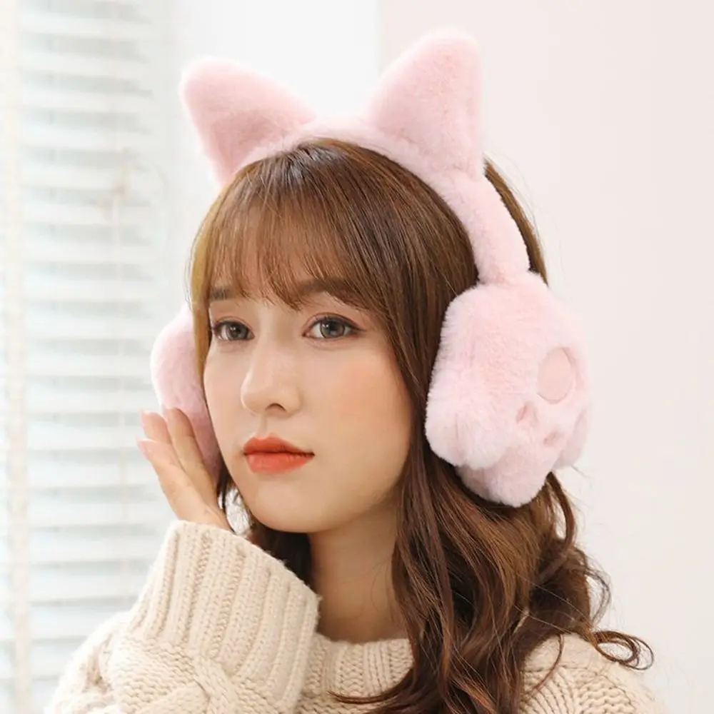 Cute Plush Ear Warmer Collapsible Anti-Freeze Ear Cover Thickening Winter Warm Cat Claw Earmuffs for Women Girls