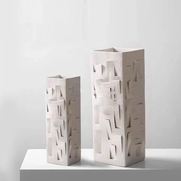 Modern Art Platinum Square Vase Ornament Hotel Model Room Living Room Entrance Dining Table Geometric Flower Ornament