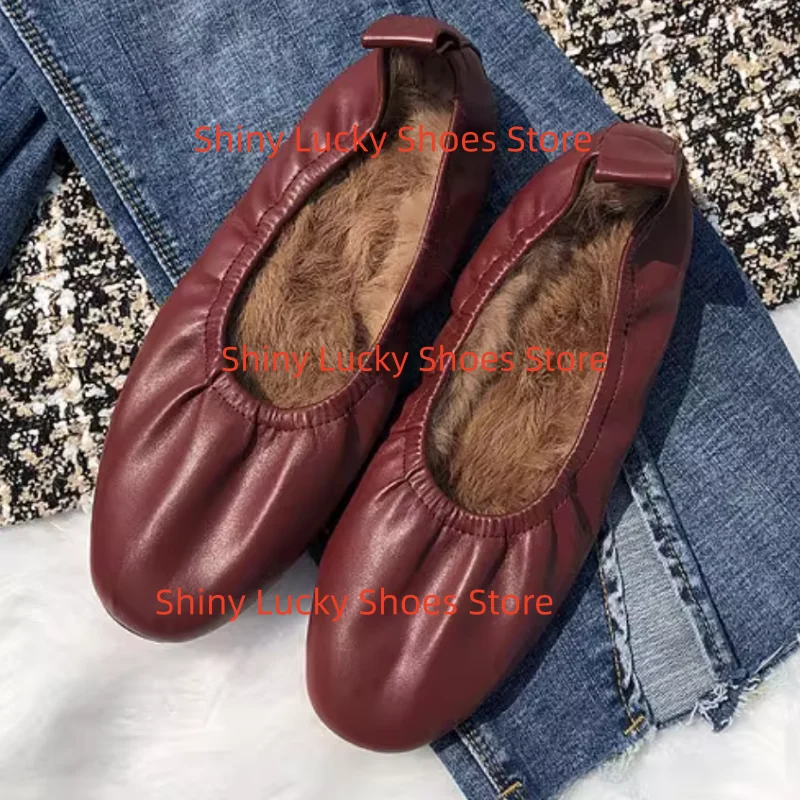 أحذية فرو المنك للنساء أصابع مربعة كعب مسطح مطوي Chassure فام الضحلة الإناث الباليه خطوط الخياطة السيدات بولي Leather الجلود