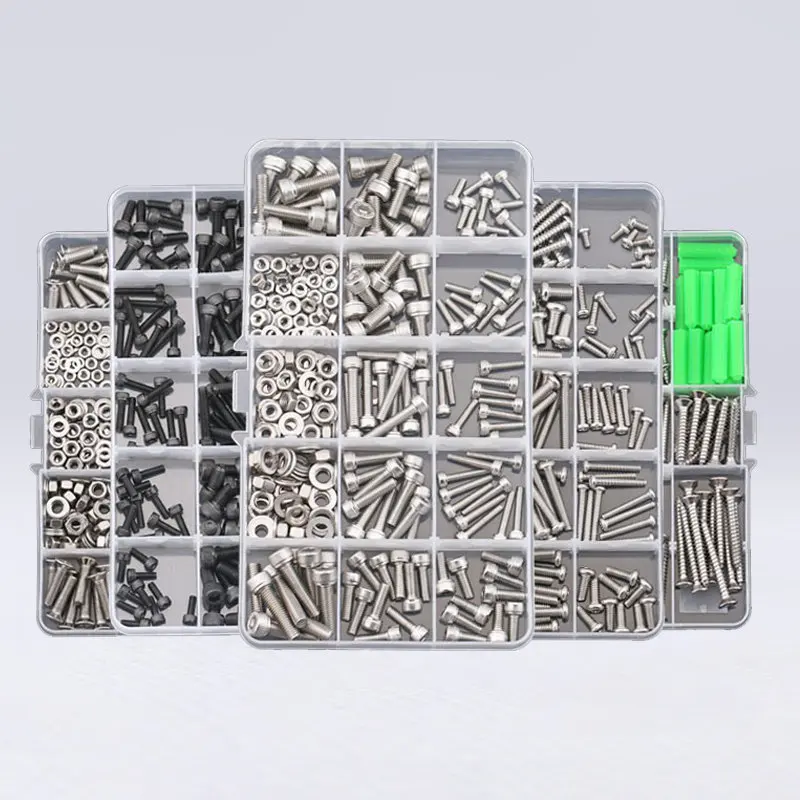 Cross Phillips Flat / Round Head Screws Hex Hexagon Socket Head Cap Bolt Nuts and Flat Washers Assortment Kit