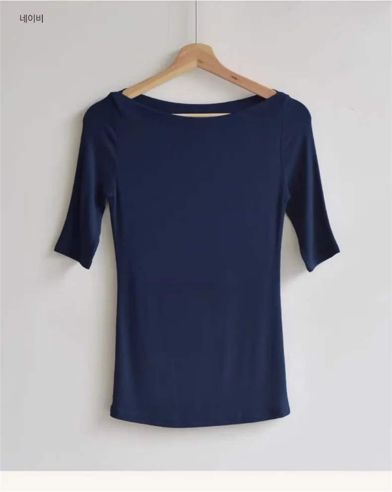 Sexy Halbarm Slim Fit Tees Koreanische 2026 Sommer Trendy Slash Neck Frauen T-shirts Off-schulter Feste Beiläufige Vielseitige top – Detail 16