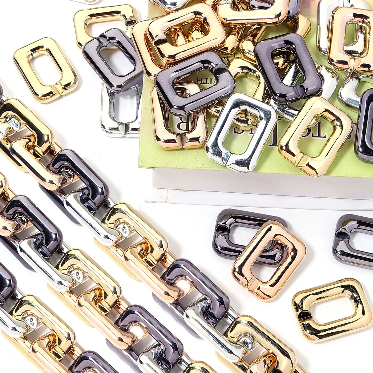 10pcs/Lot Acrylic Chain Buckle Plated Square Link Chain Connector For Jewelry Making Bag Chain Keychain Phone Chain Accessory