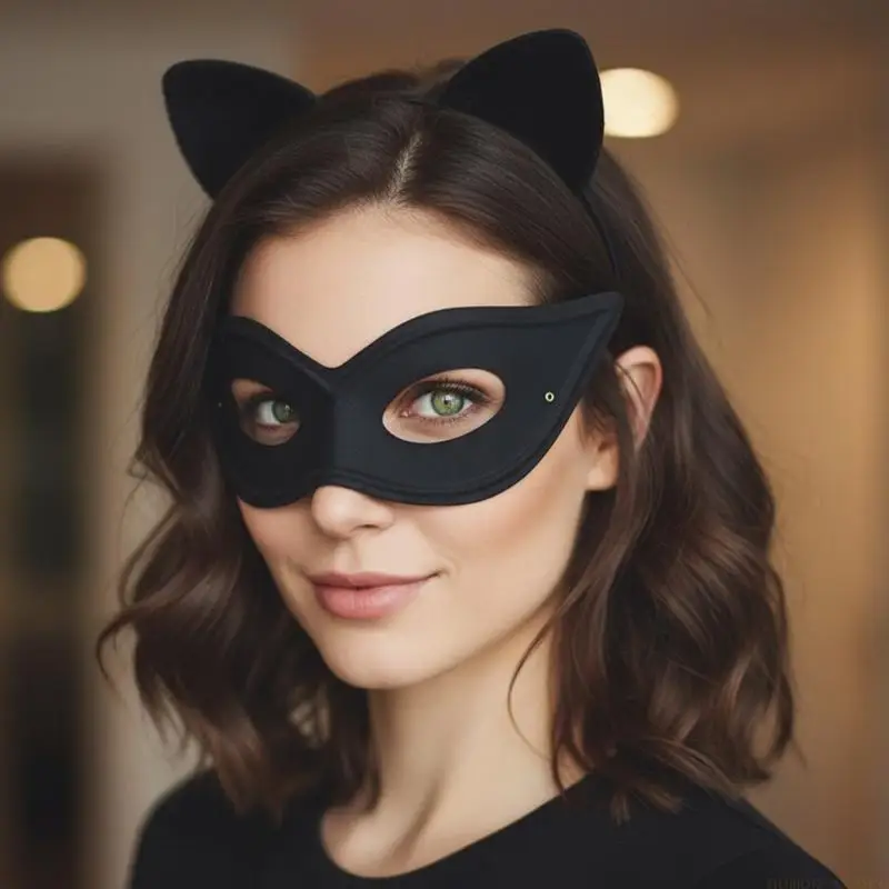 31BF Zachte zwarte kattenoren hoofdband en maskerset voor meisjes Dames Cosplay Evenementkostuumfeesten