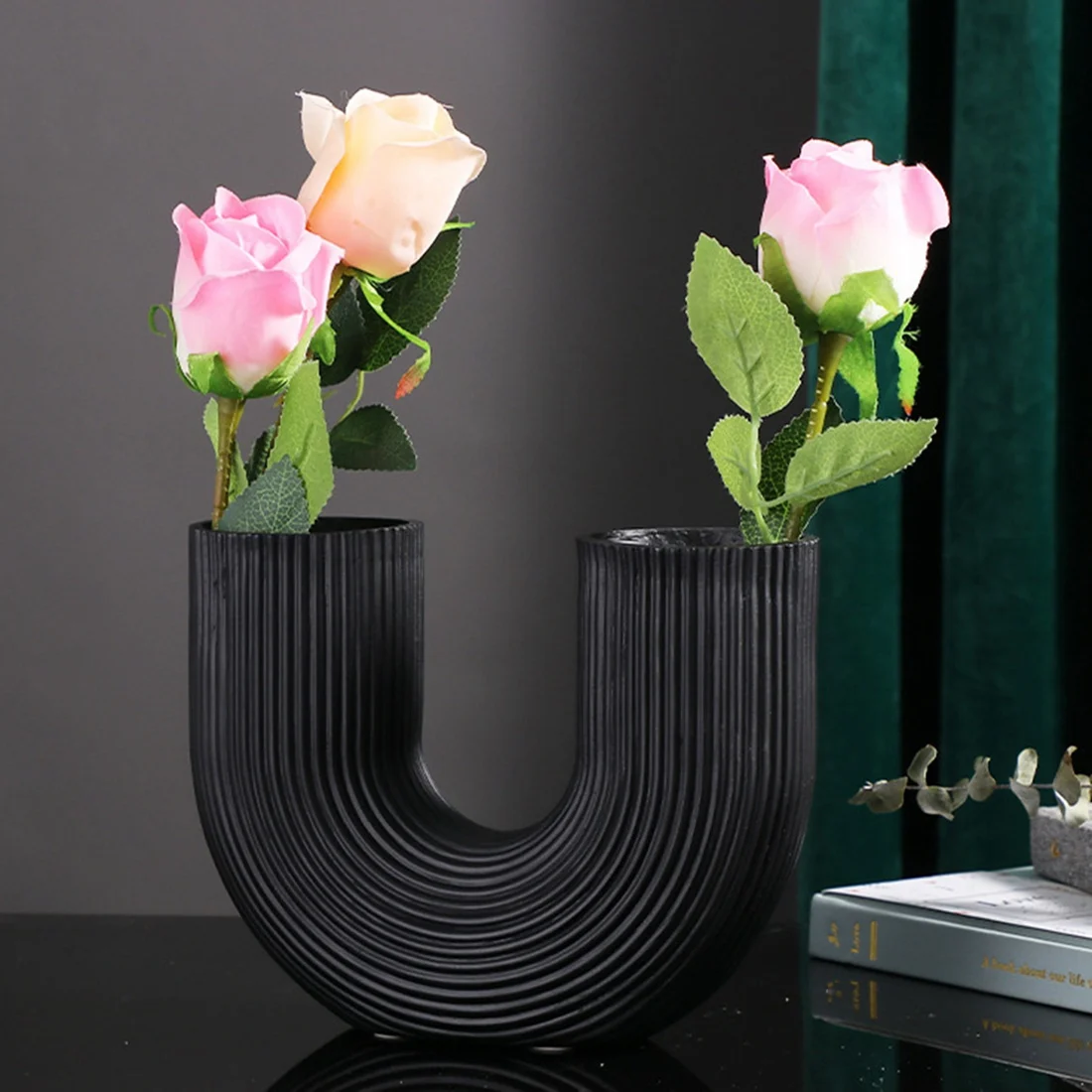 U شكل زهرة الجمالية زهرية ، الزهور المجففة الحديثة الراتنج الزهرية ، Cachepot لمكتب ديكور المنزل أ