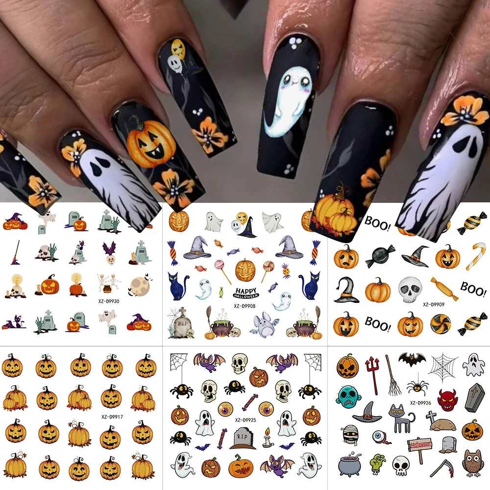 Set di 30 adesivi per unghie con teschio piccolo fantasma per decorazioni per unghie di Halloween Adesivi autoadesivi Forniture per manicure per festival carini