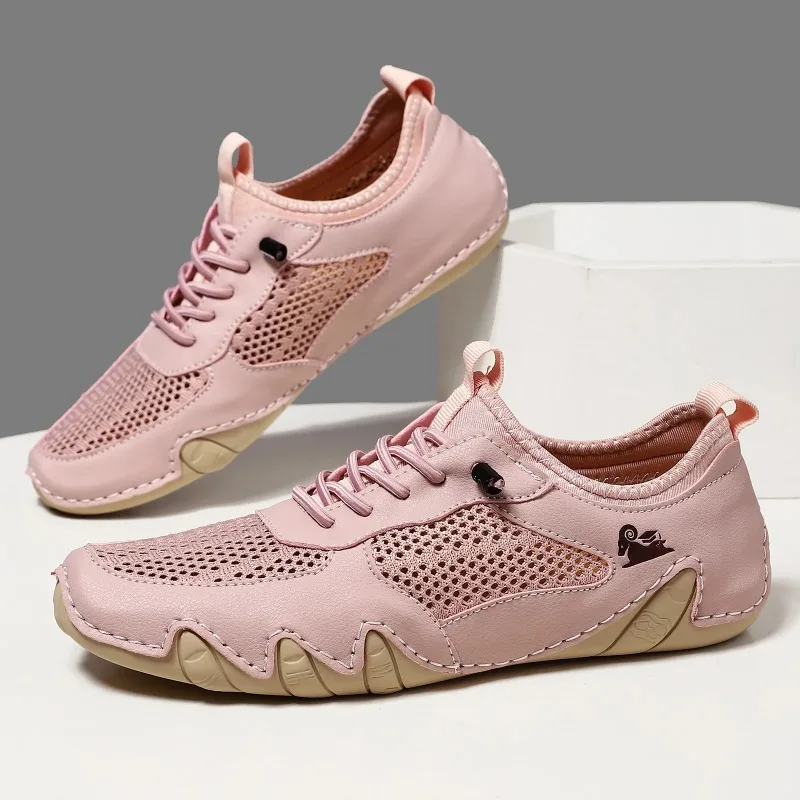 Men Women Big Size Outdoor Casual Shoes Flat Bottom Lacing Summer Breathable Mesh Sneakers