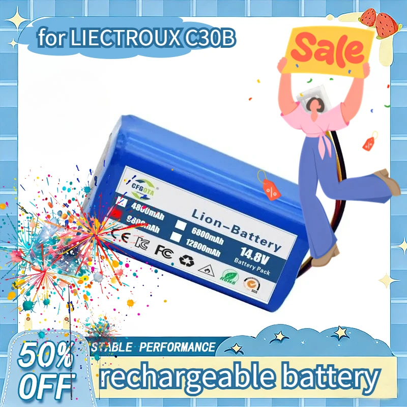 

High Capacity Original Battery for LIECTROUX C30B Robot Vacuum Cleaner, 12800mAh, Lithium Cell, 1pc/pack