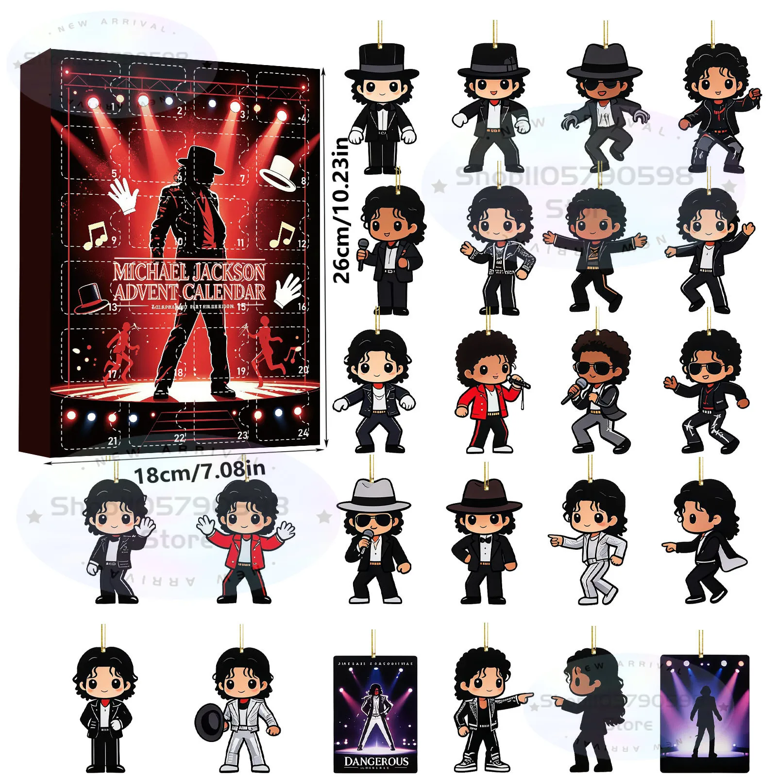 Michael Jackson Christmas Advent Calendar with 24 Collectible Acrylic Hanging Ornaments, Holiday Countdown Surprise Gift Box