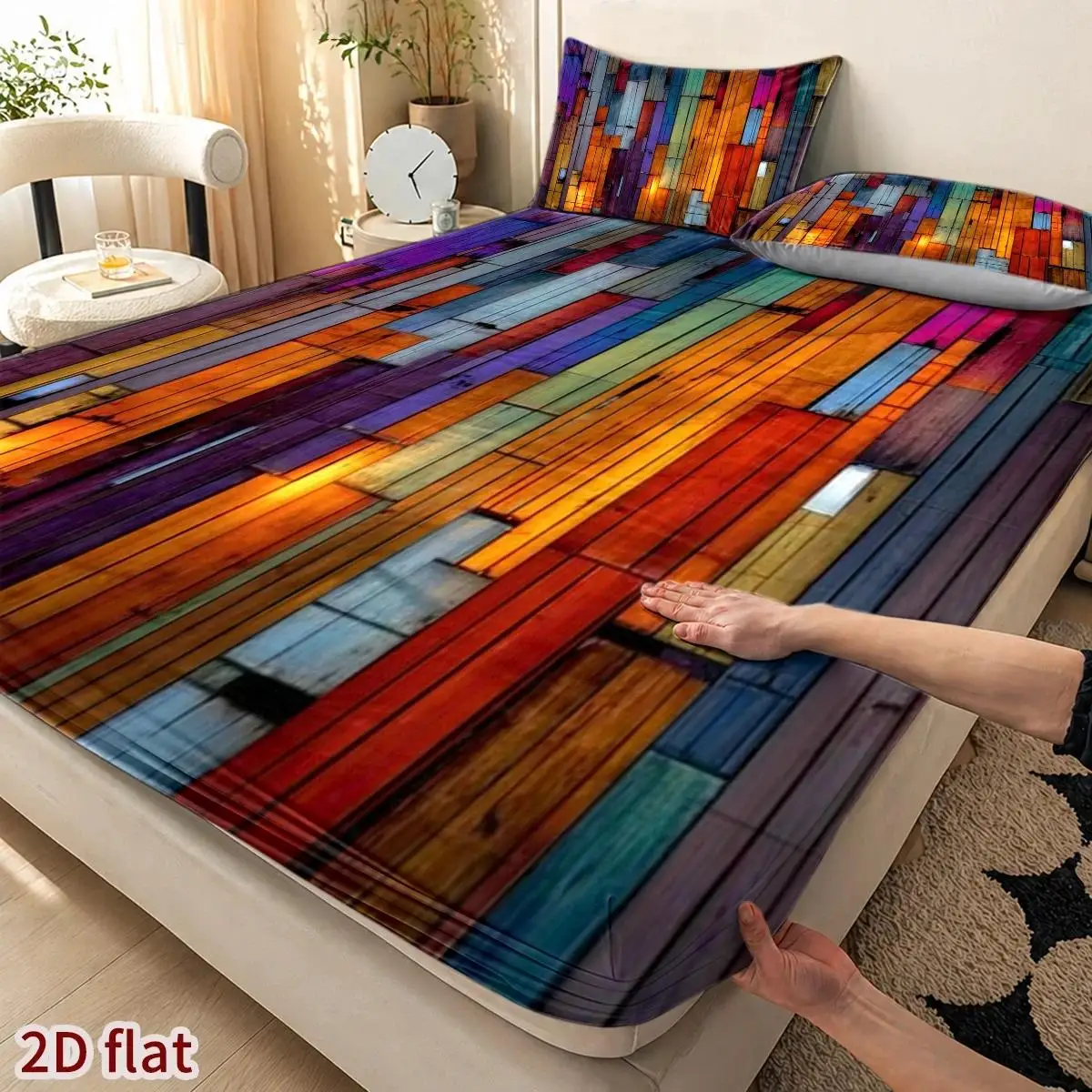 Mattress Protector with Pillowcase, Abstract Geometric Patchwork, Christmas, Halloween, 2D Printing, Mattress Cover, Gold Snowflakes and Star Decorations, Minimalist Style, Christmas, Mattress Cover Suitable for All Seasons, Machine Washable, Suitable for Home, Dormitory, Master Bedroom, Guest Room, Soft and Skin-Friendly, Dust-Proof and Mite-Proof, High Elasticity Fit, Easy to Store and Portable