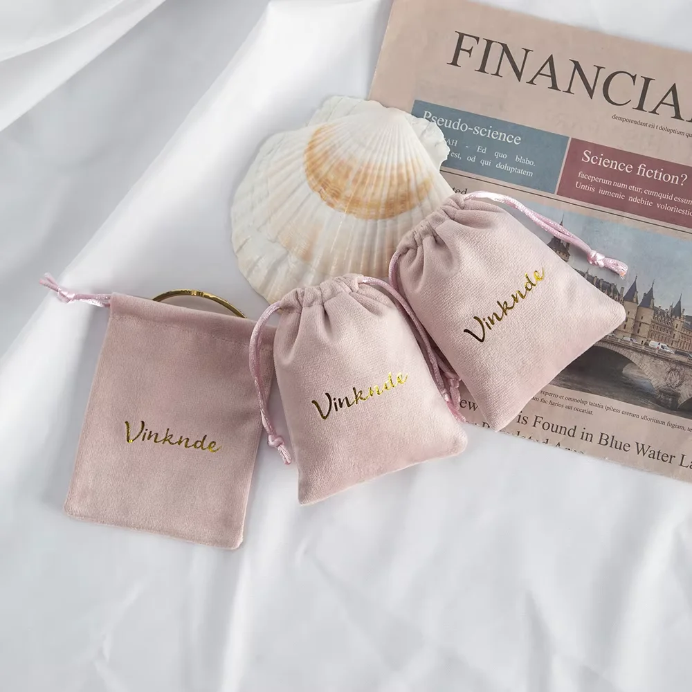 50pcs/Lot Pink Flat Open Style Jewelry Bags Soft Velvet Pouch Wedding Pearls and Jewels Custom Organizer Perfume Pack