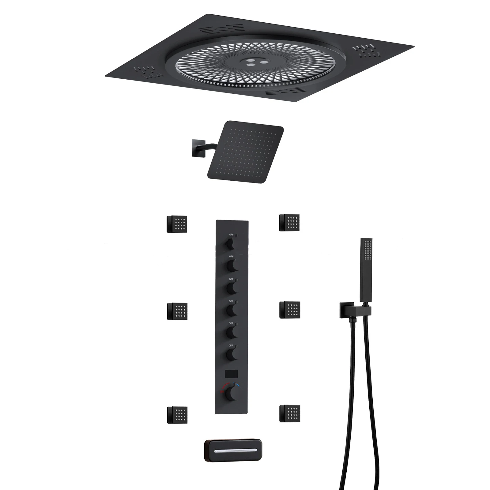 All Copper Ceiling Mounted Concealed Shower Kit Embedded Dual Function Bathroom Digital Display Shower System