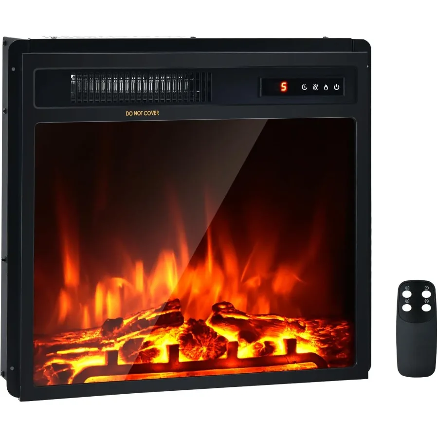 SAFSTAR 18 Inch Electric Fireplace Insert 750W 1500W Recessed Fireplace with 5Level Flame Brightness Overheat Protection for Wa