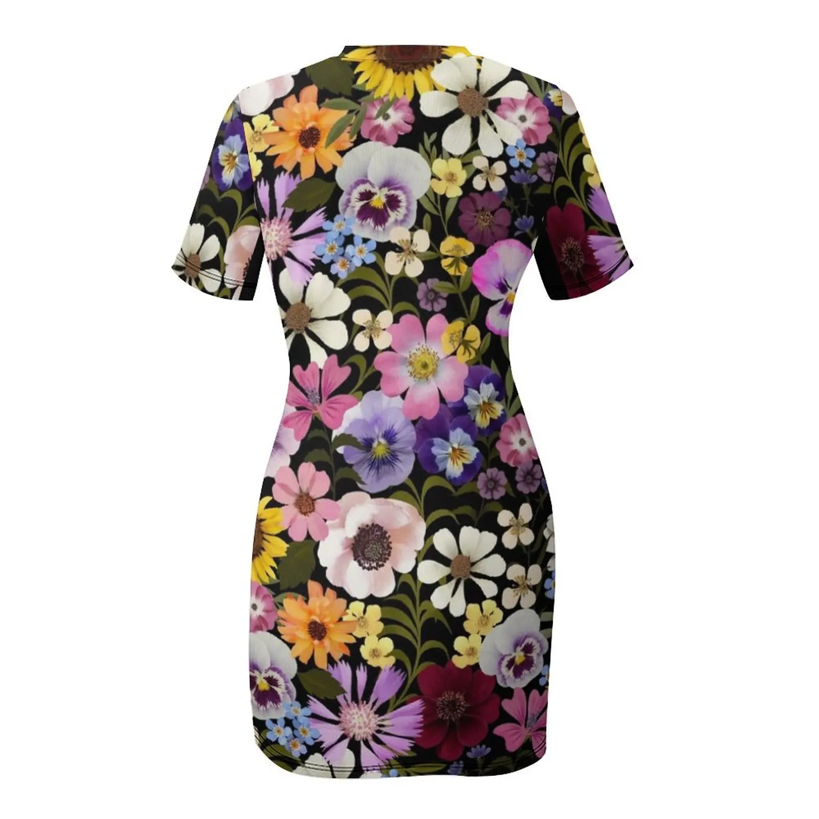 فستان Spring Garden Party مزين بالزهور باللون الأسود بأكمام قصيرة، فساتين لحضور الحفلات الموسيقية للنساء، فساتين أعياد الميلاد للنساء