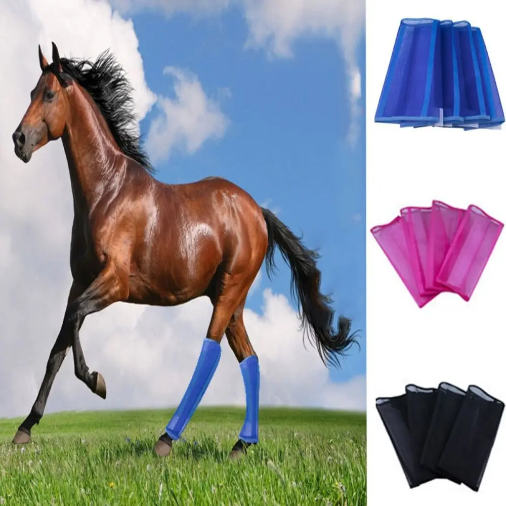 4pcs/set Fine Mesh Fly Boots for Horses Breathable Loose Horse Protective Gear Colorful Durable Horse Leg Guards