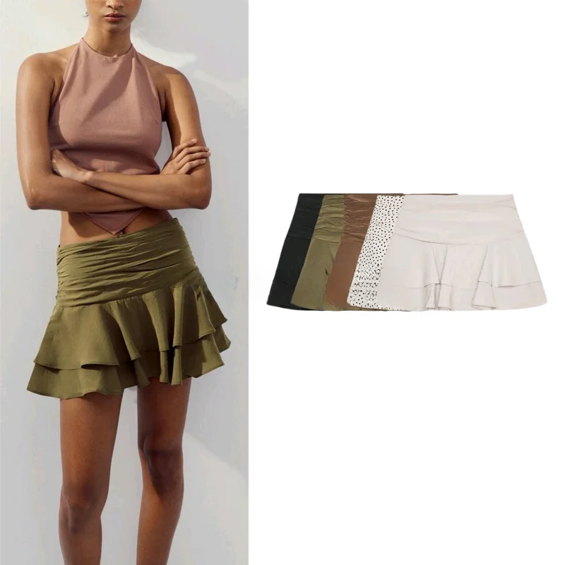 

New Autumn Women's Casual Skirt Pants Layered Decoration Girl Sle mid Waist Design Polyester Fiber Cake Skirt Slim Fit
