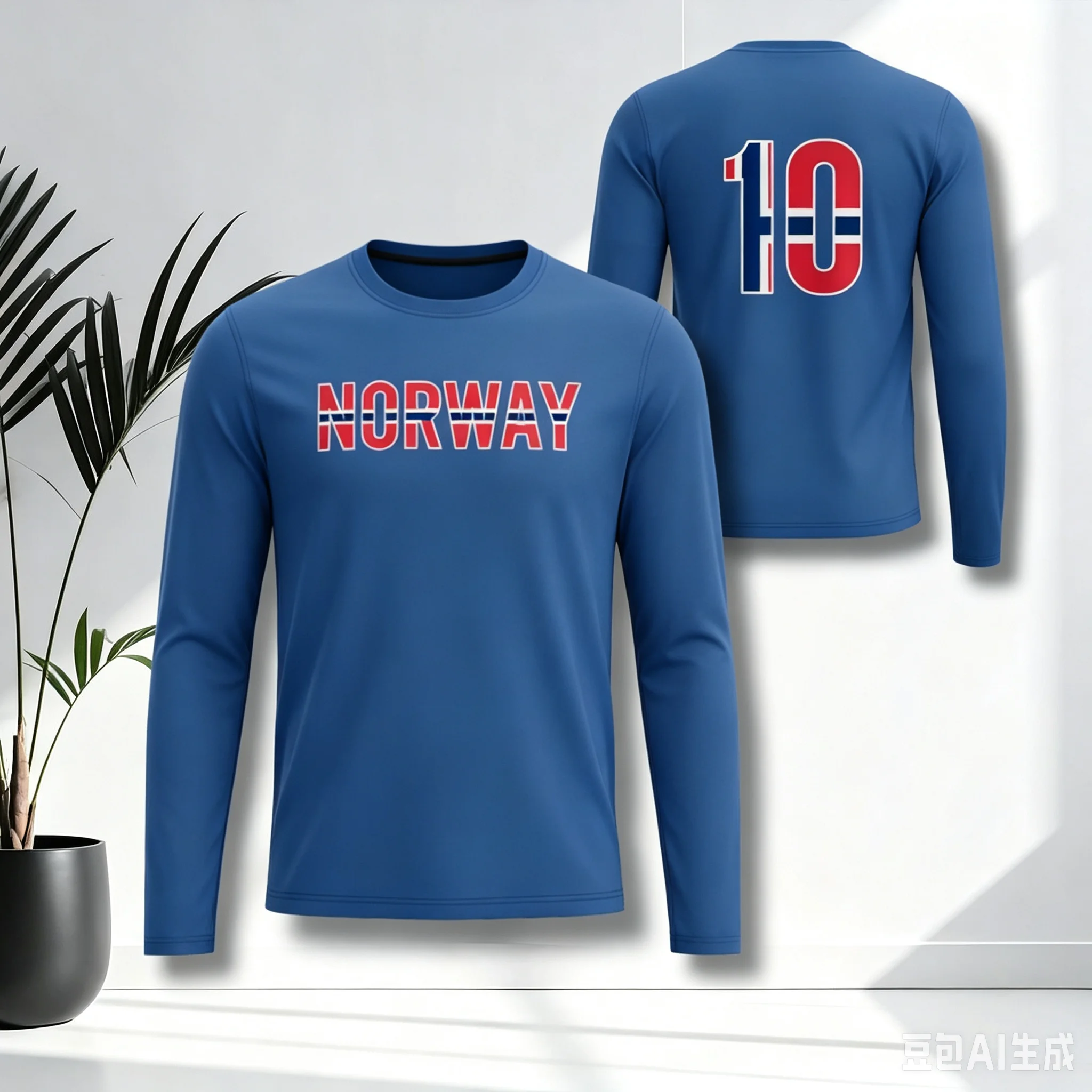 Maillot de football inspiré de la Norvège, manches longues, rouge et bleu, pour supporters