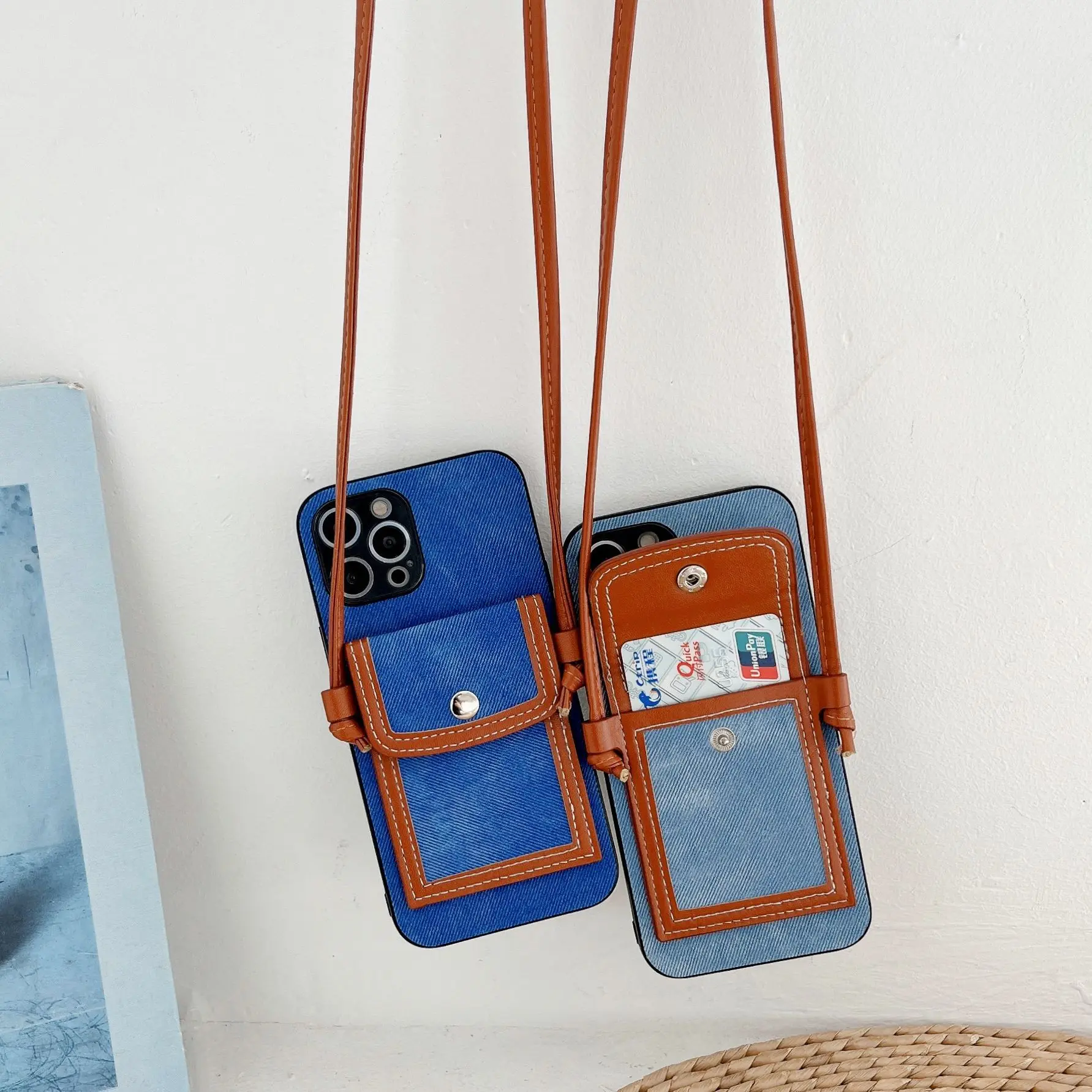 Suitable for Samsung A73 A33 A23 A52 A10S A50 A51 denim card bag diagonal coin purse card function S22 S21 S20 mobile phone case