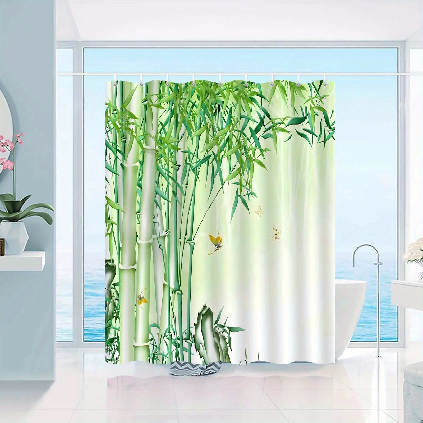 1pc New Chinese Newspaper Safety Pattern Shower Curtain, High End Elegant Bathroom Curtain, Bathroom Decoration Pattern
