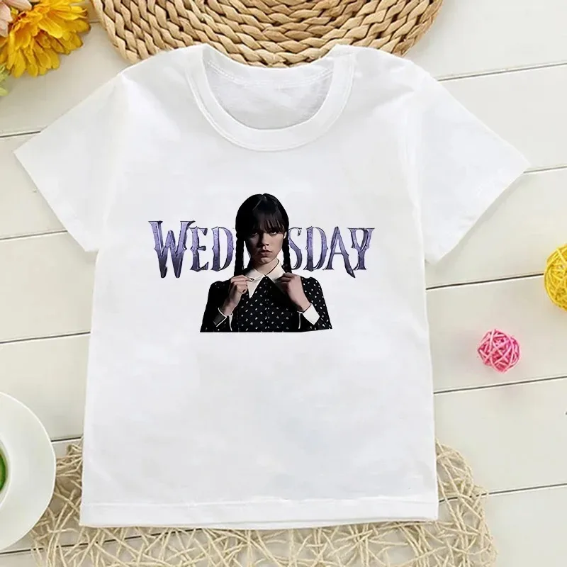 Tshirt Wednesday Addams Children T-Shirt I Hate People Cartoons Clothes Kid Girl Boy Nevermore Academy T Shirt Baby Casual Top