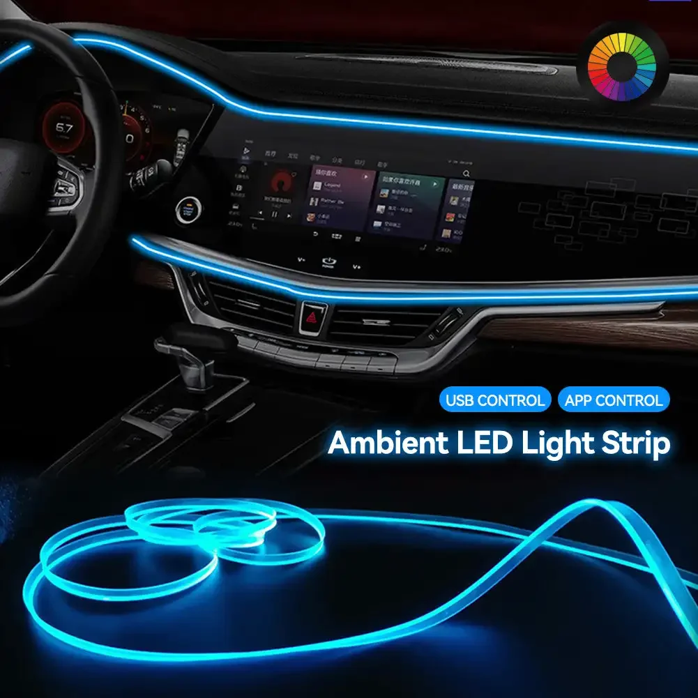 

Автомобильная USB-внутренняя светодиодная лента RGB, 1/2/3/4/5 м, невидимая оптоволоконная атмосферная лампа с поддержкой приложения и голосового управления