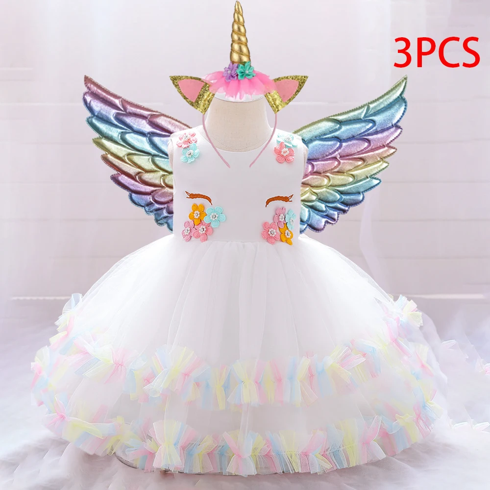 Rainbow Unicorn Girls Party Dress Cosplay Costumes Tulle Unicorns Princess Baby Girl Birthday Dresses Wedding Prom Evening Gown