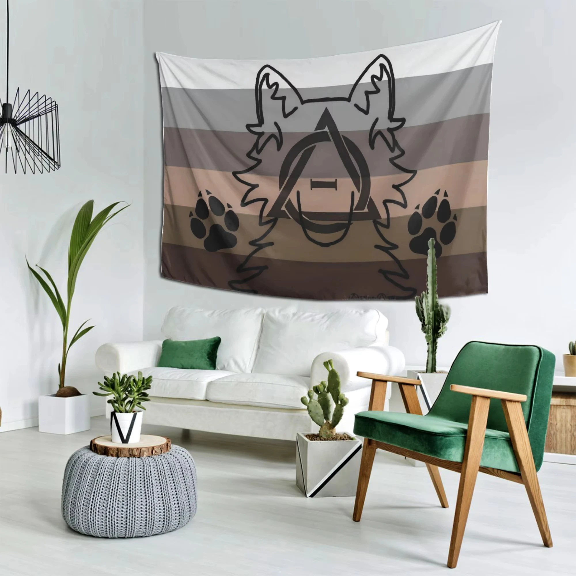 Grey Wolf Therian Flag Wolf Head Profile Horizontal Wall Art Decor Easy to Install Home Office Party Decorative Hanging Artwork