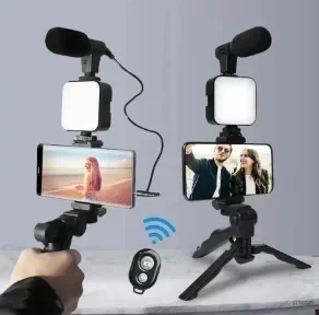 Portable Live Broadcast with Microphone Mobile Phone LED Fill Light Tripod Set Mobile Phone Stand with Remote Control Microphone