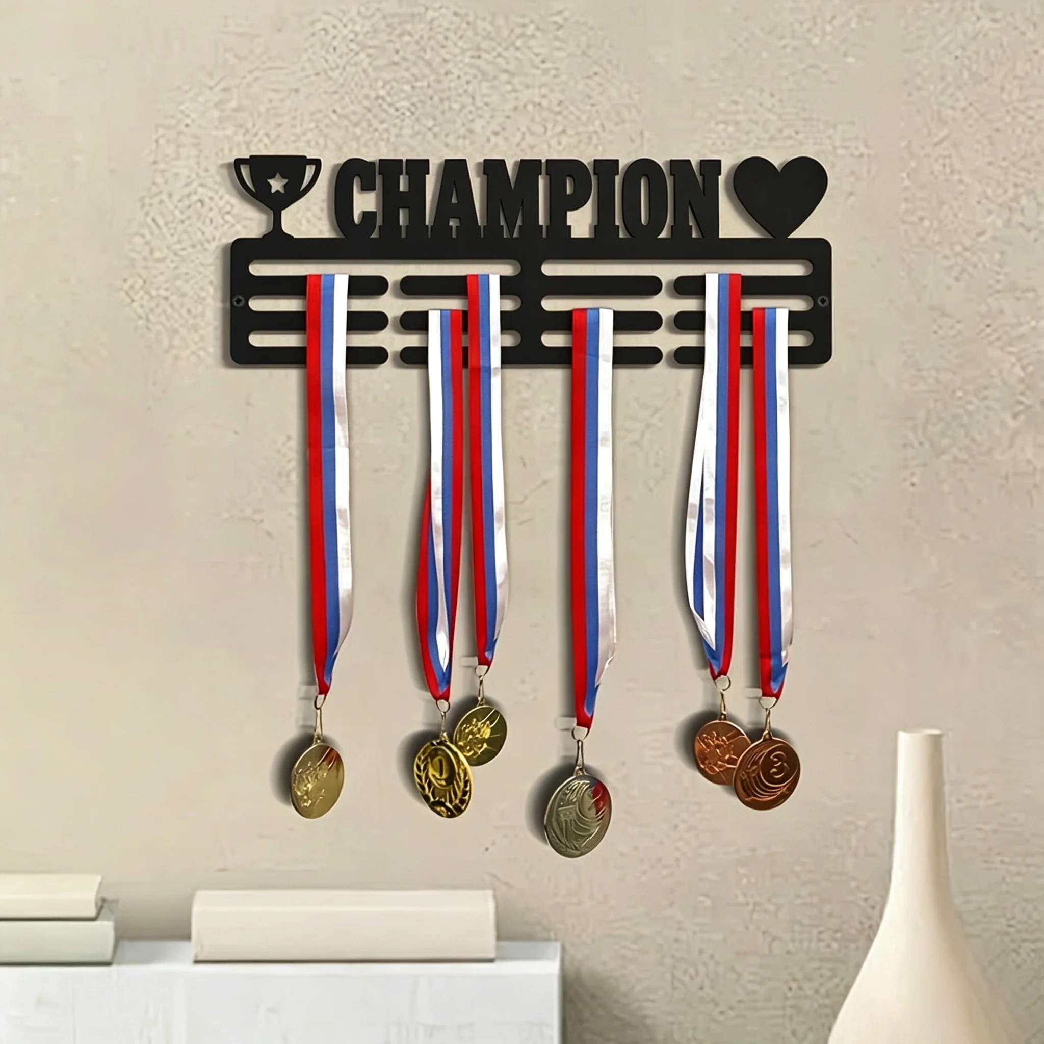 1pc Horizontal Metal Medal Hanger, Lightweight Sports Themed Wall Display Rack for Running Marathon Football Cheerleading