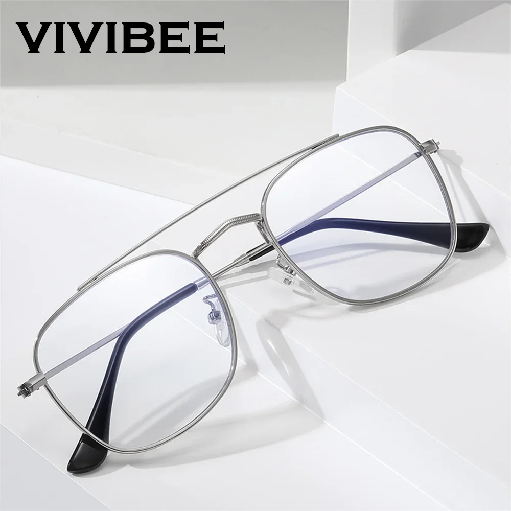 VIVIBEE ريترو الضوء الأزرق حجب النظارات الرجال المعادن الكمبيوتر جسر مزدوج تصفية الألعاب UV400 النساء VintageEyeglasses #2
