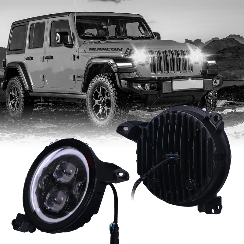 

STLF 2023 New 12v Led Car Accessories Round 9inch Led Headlight with Drl Yellow Hi&low Beam Led Headlight for wrangler jl