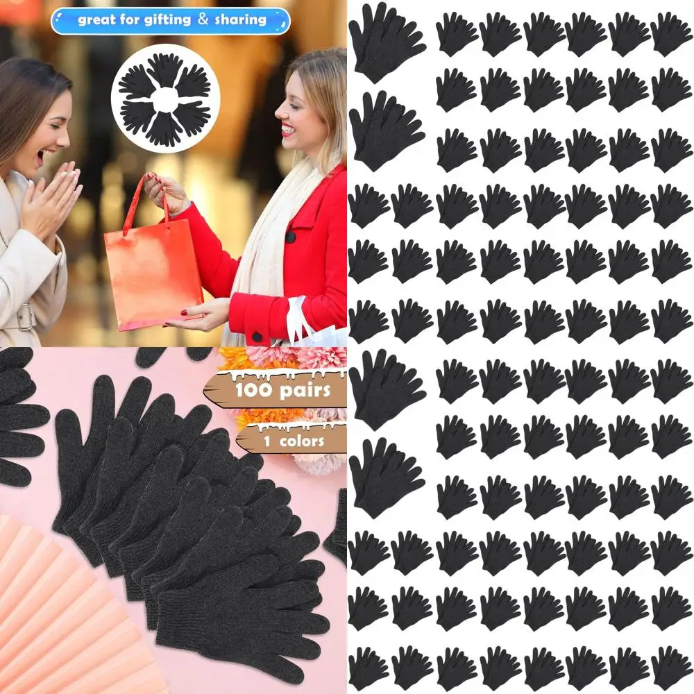 

Handepo 100 Pair Winter Gloves Bulk Warm Knitted Stretchy Gloves Bulk for Men Women Homeless Charity Donation