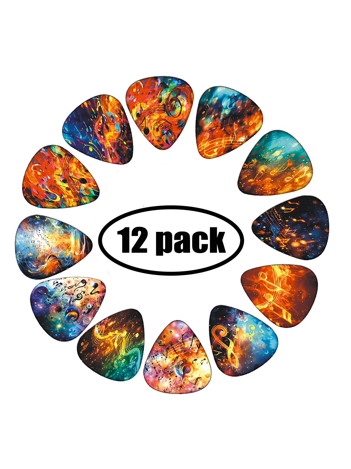 New 12Pcs Premium ABS Guitar Picks w/Metal Case - Unique Design, Colorful Dual-Side Printing, Stylish Gift for Guitarists