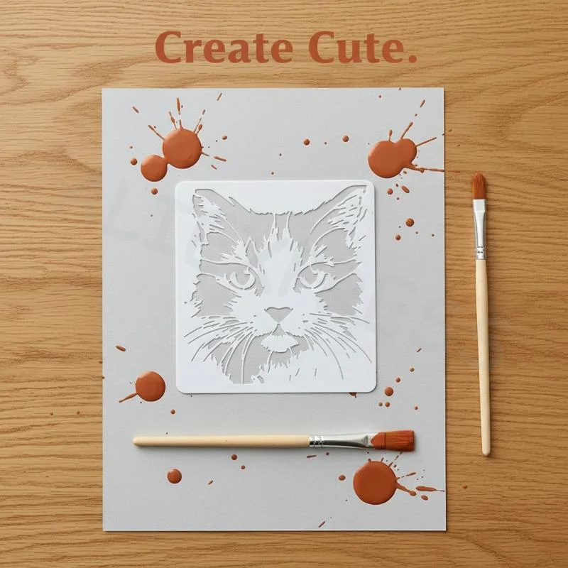 Cat Painting Stencils 4Pcs Reusable Kitten Pattern Hollow Molds for Home Wall Fabric Wood DIY Craft Decor