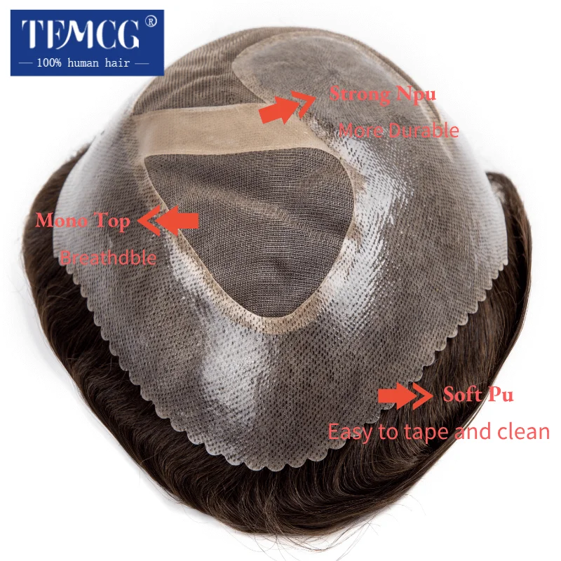Tai-Chi Style Men Wig Male Hair Prosthesis Fine Mono Top & PU 100% Human Hair 6Men's Capillary Prothesis Durable Toupee Men Wigs