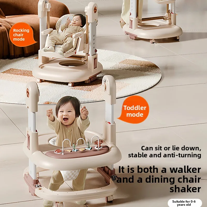 Multifunctional Baby Can Sit and Recline Foldable Baby Rocking Chairs Dining Chairs Children's High Chair Baby Walker with Wheel