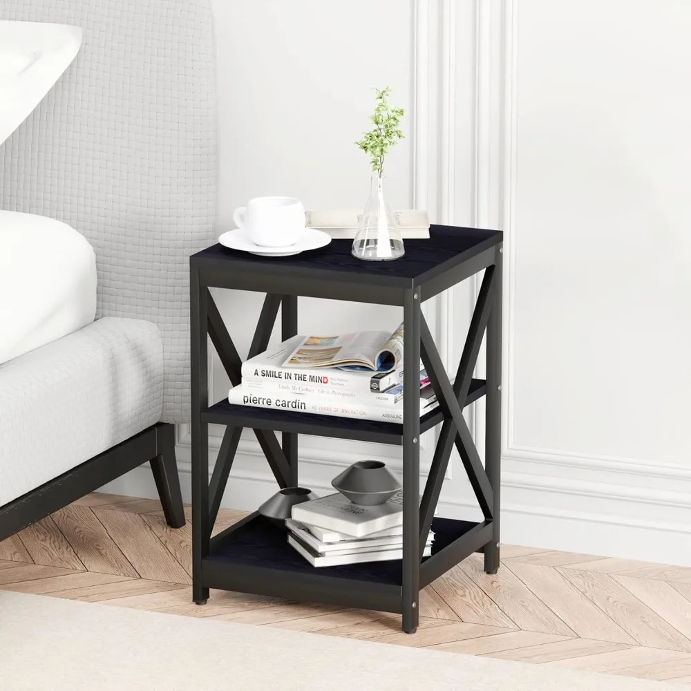 Wohnzimmer-Couchtisch-Set mit 3 Stück, industrieller Couchtisch im X-Design und 2 Beistelltischen, 3-teiliges Wohnzimmer-Tisch-Set