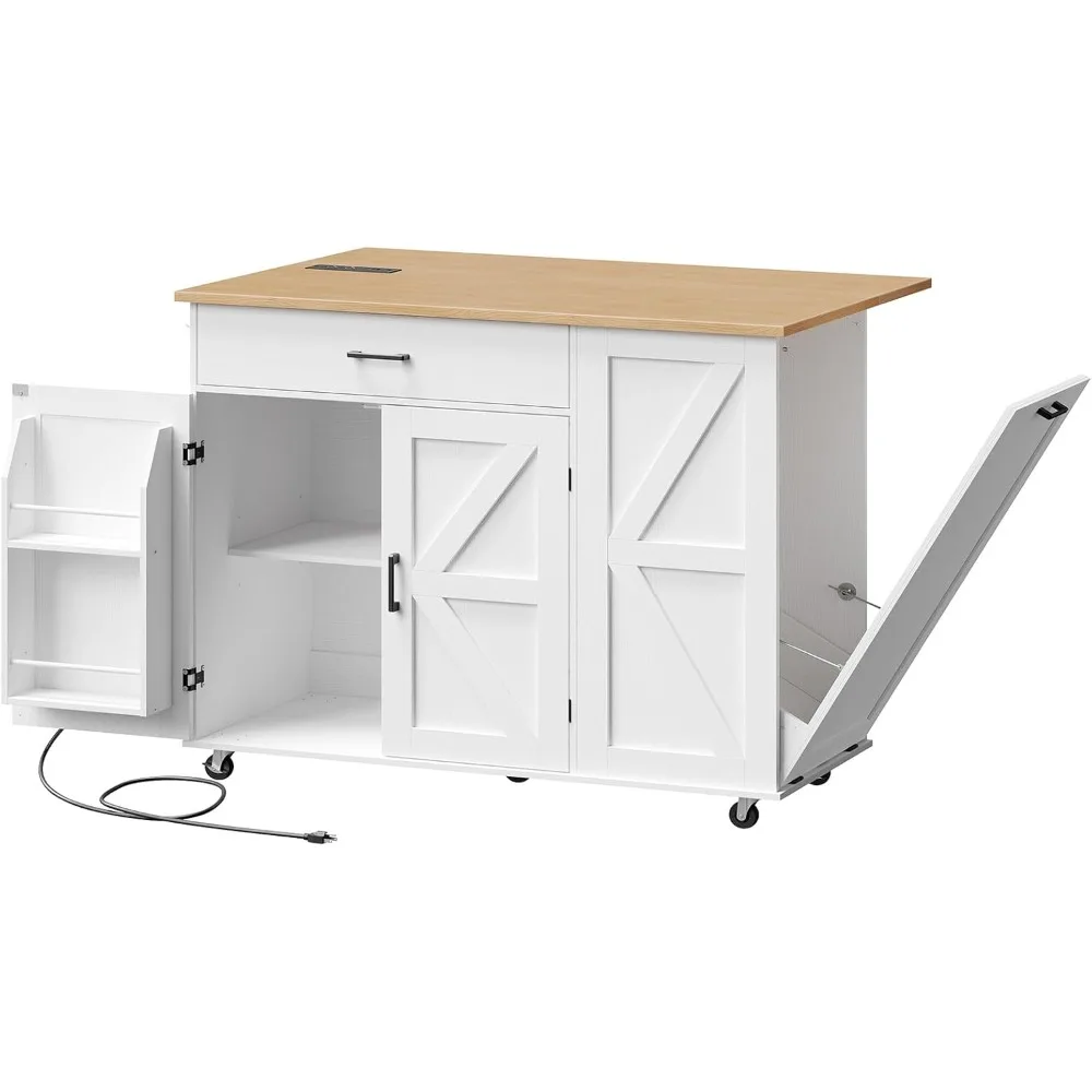 جزيرة المطبخ المتداول مع أوراق السقوط والتخزين، عربة محمولة مع مخرج طاقة وصندوق نفايات لاستخدام المطبخ #6